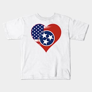 State of Tennessee Flag and American Flag Fusion Design Kids T-Shirt